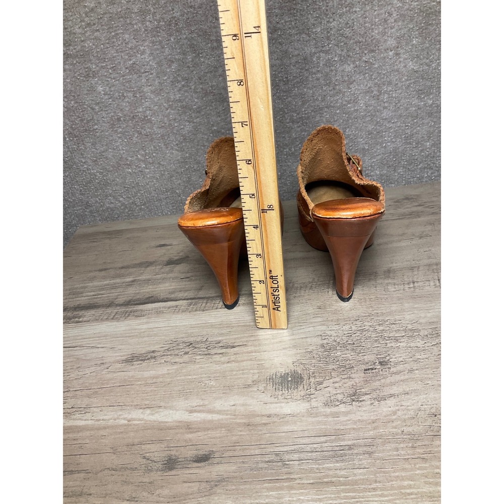 QuailCraft Vintage Brown Leather Wooden Clog Mule Women's Size 7.5/38 Boho Y2K - Picture 5 of 10